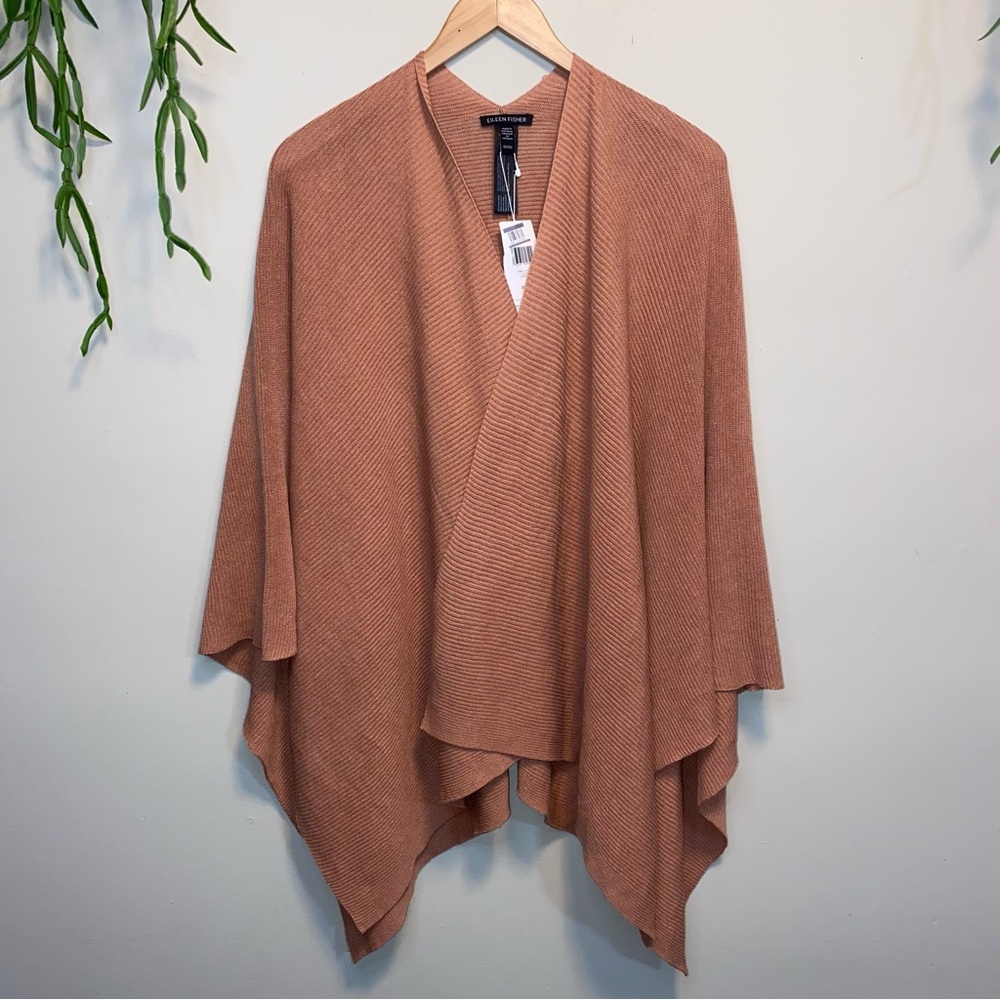 Eileen Fisher Camel Linen Poncho Shawl One Size